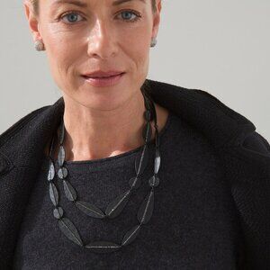 Chico's Black Double Strand Leaf-Link Necklace